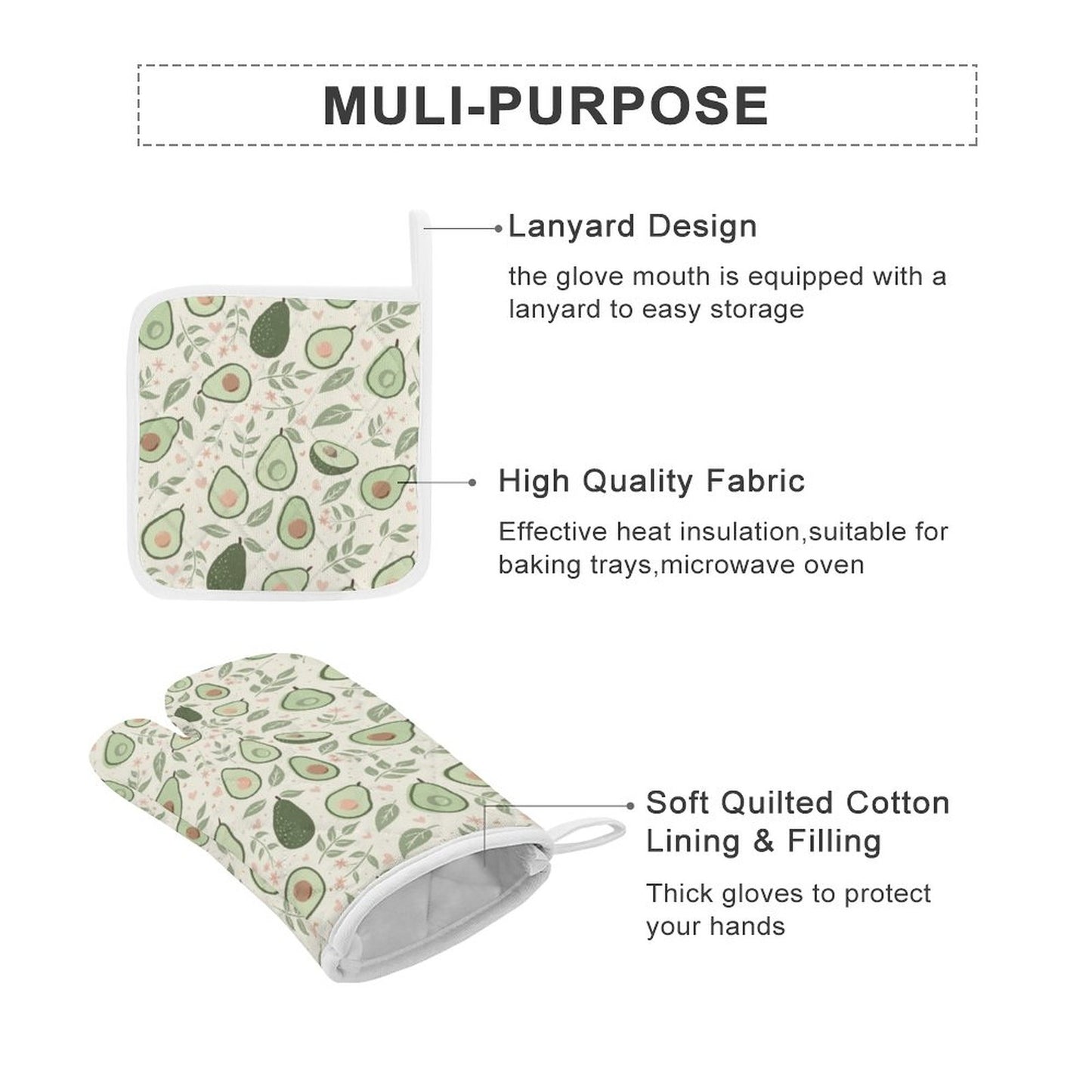 Oven Mitt & Pad Set of 3 | Avocuddle