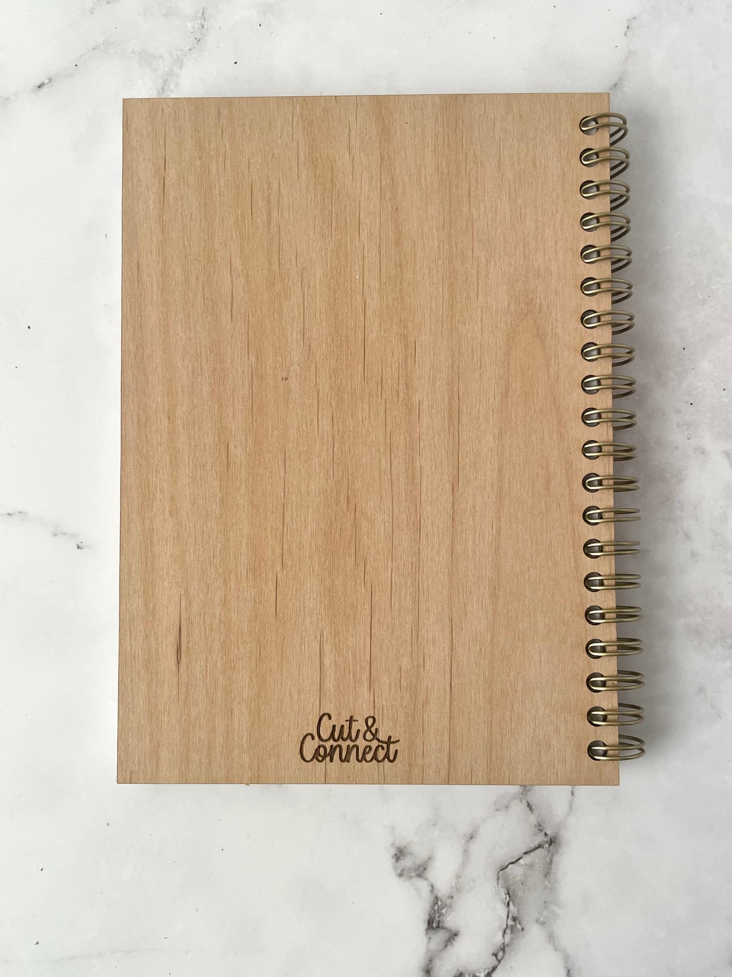 Handcrafted Solid Ash Wood Cover Spiral Notebook with Floral Drawing 5x7 100 sheet