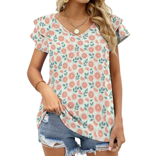 Ruffle V-Neck T-Shirt - Ruby Darling