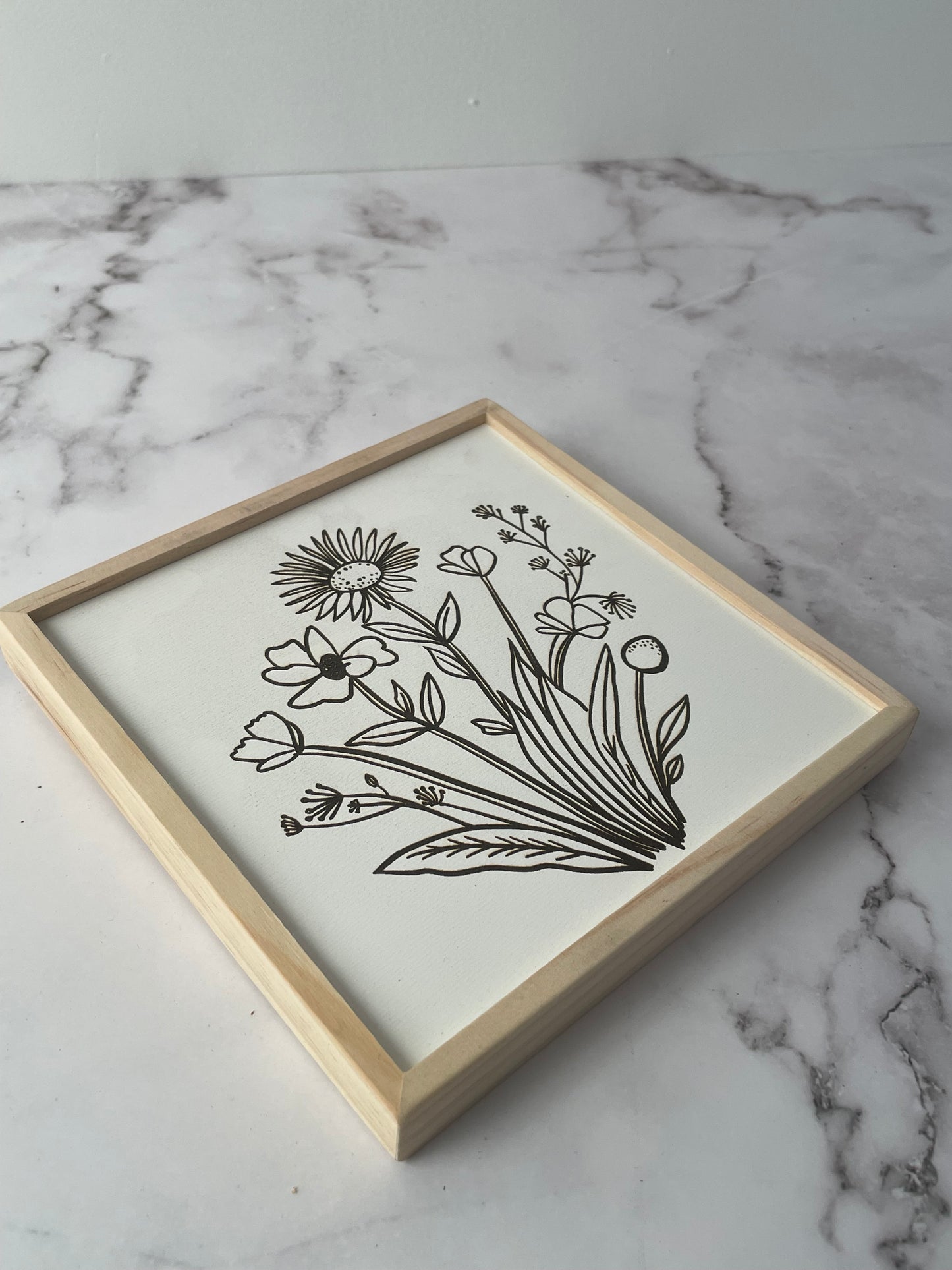 5x5 Botanical Floral Engraved Wooden Frame Canvas Art