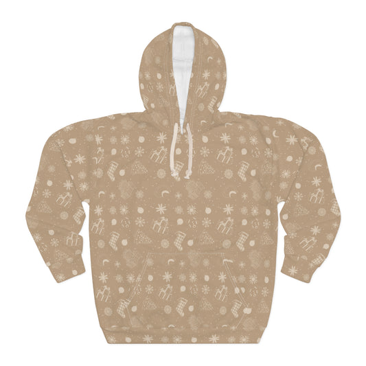 Beige Christmas - Cozy Winter Holiday Pullover Hoodie with Festive Print