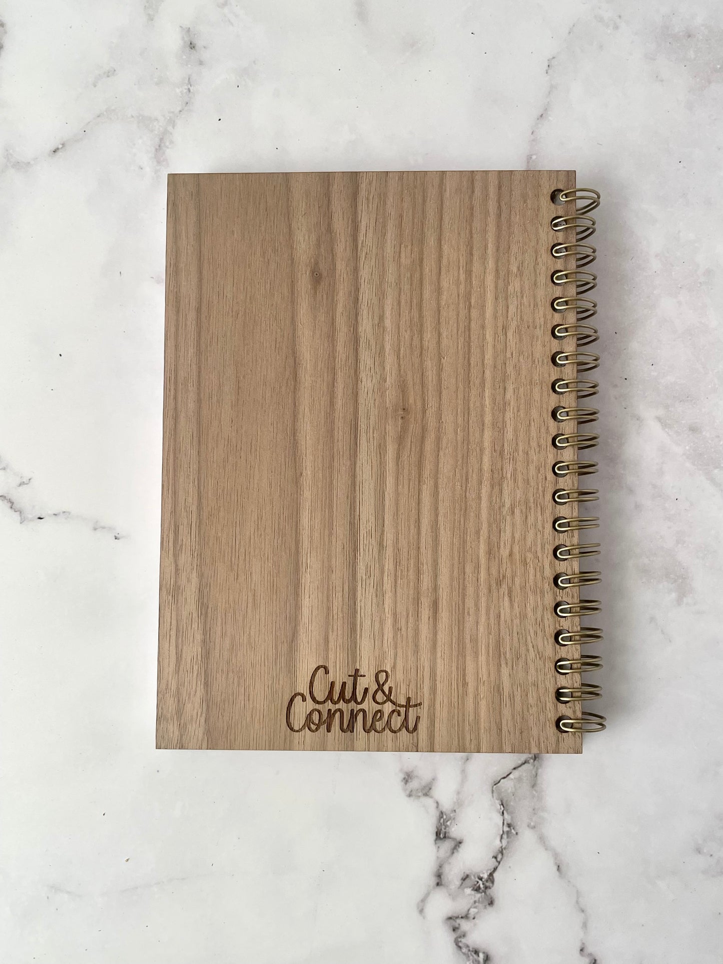 Handcrafted Solid Walnut Wood Cover Spiral Notebook with Floral Drawing 5x7 100 sheet