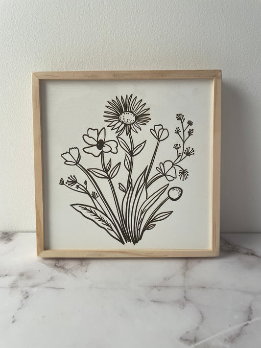 5x5 Botanical Floral Engraved Wooden Frame Canvas Art