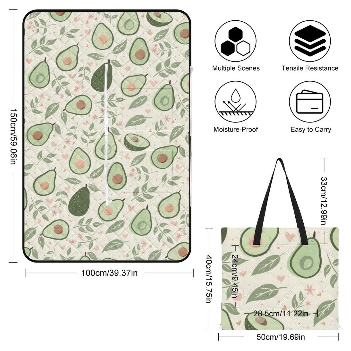 Zipper Foldable Picnic Mat-59"x39"/150x100cm