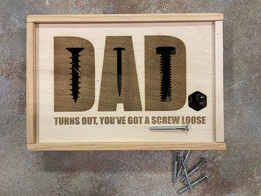 Recycled Wooden Fastener Sorter for Dad - ‘Dad. Turns out, you’ve got a screw loose