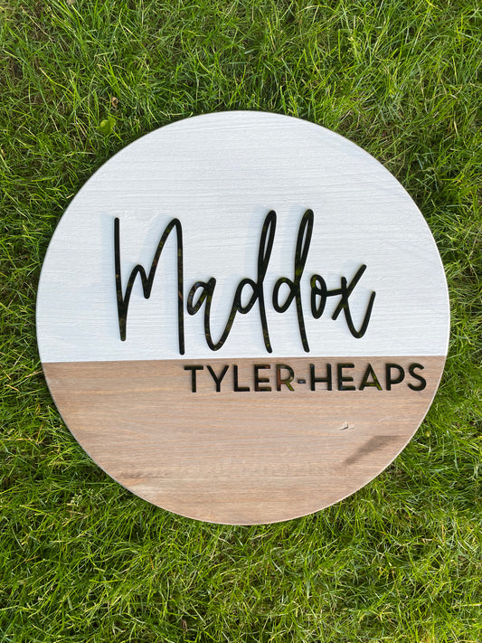 Custom Wooden Round Name Sign - Personalized 24" Circle Wall Decor